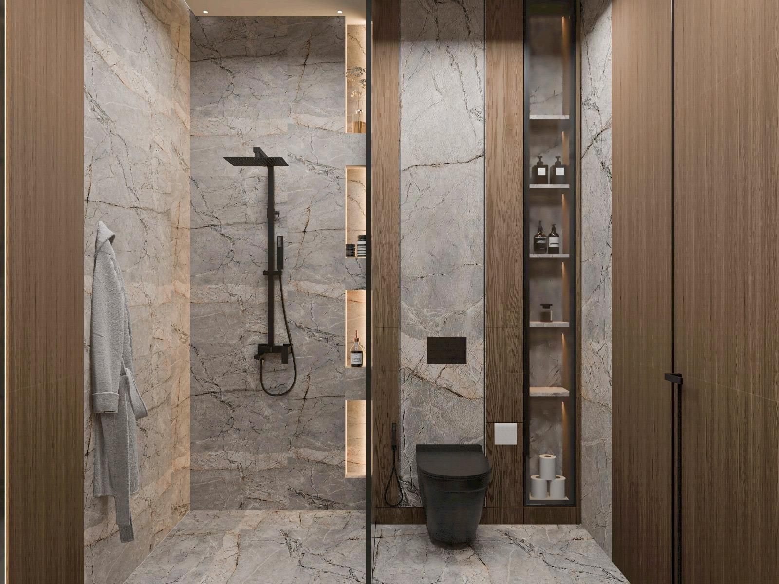 Salle de bain d'une suite, marbre et double vasque