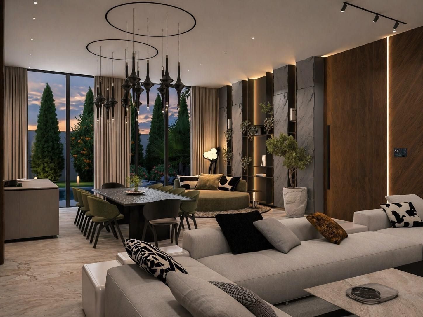 Séjour ouvert sur la terrasse d'une villa de plain-pied